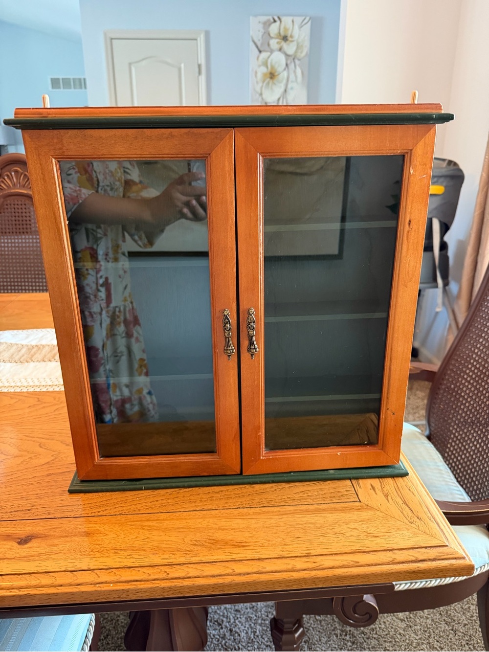 Vintage Wooden Curio Display Cabinet w/ Glass Front Doors – Wall Mountable